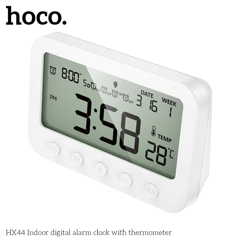 นาฬิกาตั้งโต๊ะ HOCO HX44 พร้อมเทอร์โมมิเตอร์ ตั้งปลุก 4 เวลา แสดงอุณหภูมิ วันที่ วันในสัปดาห์_2